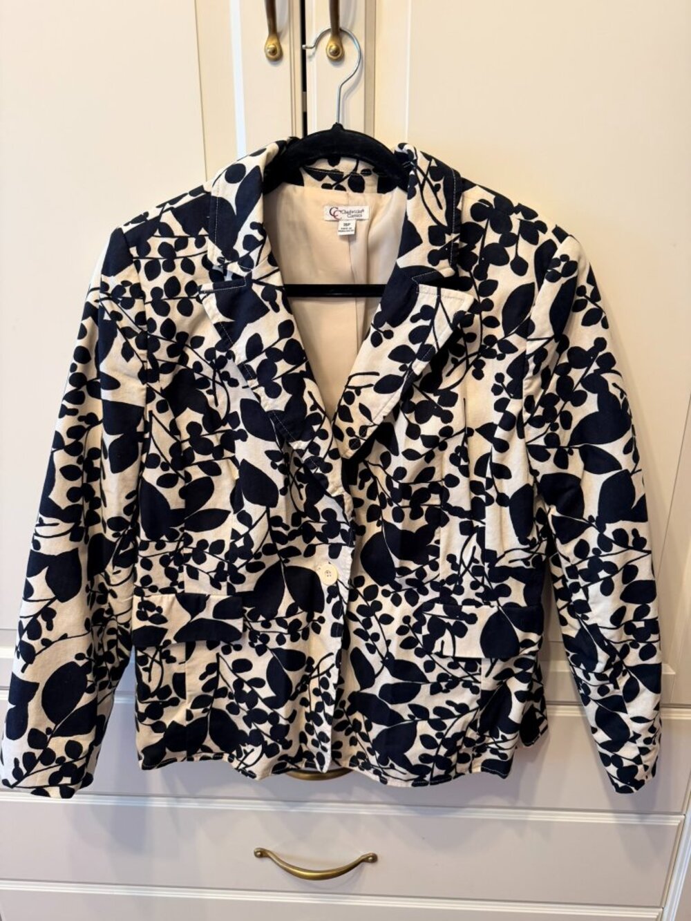 CHADWICK’S CLASSICS Black & Ivory Women’s Linen Floral Blazer (Size 16P) NWOT